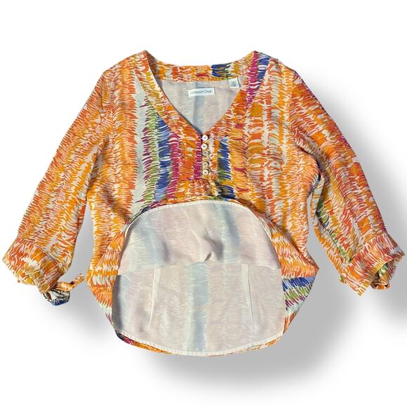 Coldwater Creek Silk Multicolor 3/4 Sleeve Blouse Womens Size PS Boho - Picture 6 of 10